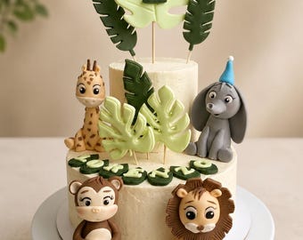 Fondant Jungle Animals Taarttoppers – Safari Birthday Decorations