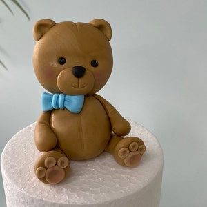 Bear cake topper - fondant bear for boy or girl - edible teddy bear for baby shower, birthday or christening cake