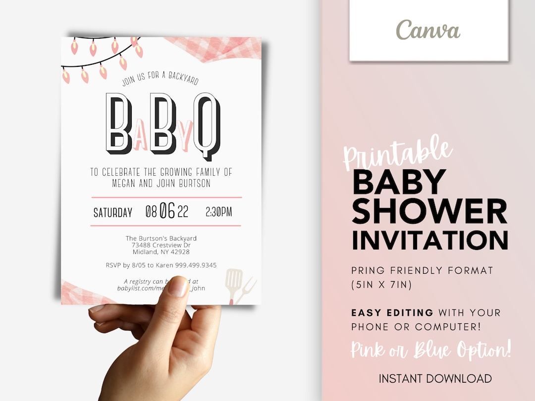 Modern Printable Babyq Invite, Baby Shower Invitation Canva Template, DIY Baby Shower Template ...