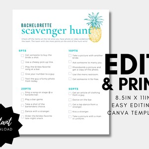 Bachelorette Game - Scavenger Hunt - PRINTABLE CANVA TEMPLATE - Instant Download! For Bachelorette Party