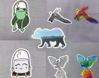 Hand-Drawn Animal and Fantasy Vinyl Stickers: Laptop, Water Bottle Decals