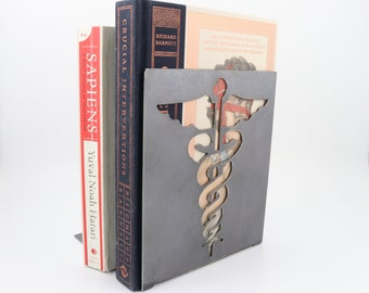 Metal Bookend, Staff of Hermes bookend, Caduceus Bookend