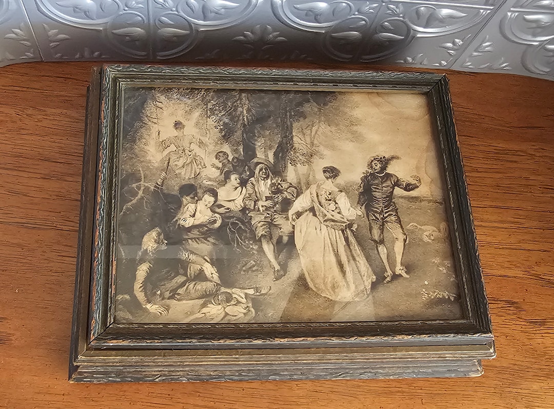 Watteau Back Rococo Rare Antoine Watteau Litho Image, Rococo Wood/glass Jewelry Box W ...