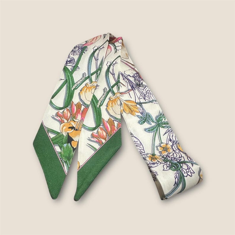Toile Dress or Leather Bags floral thin scarf