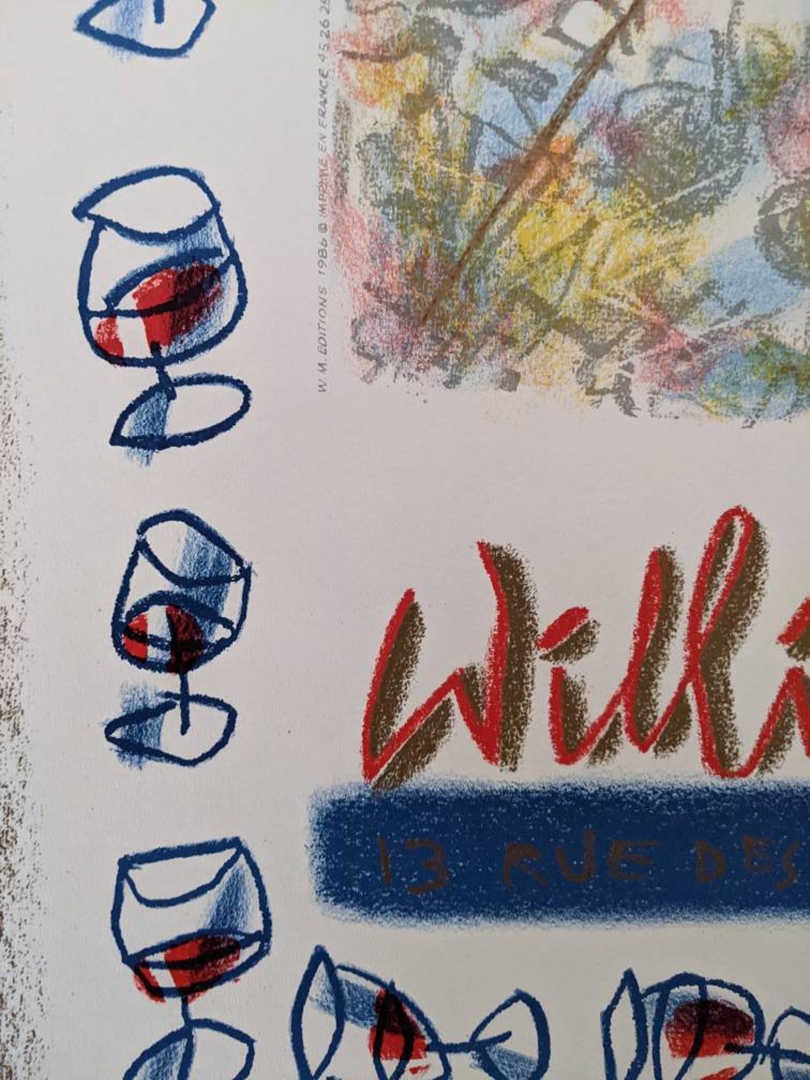 Willi's Wine Bar poster by CM 1986. Etsy