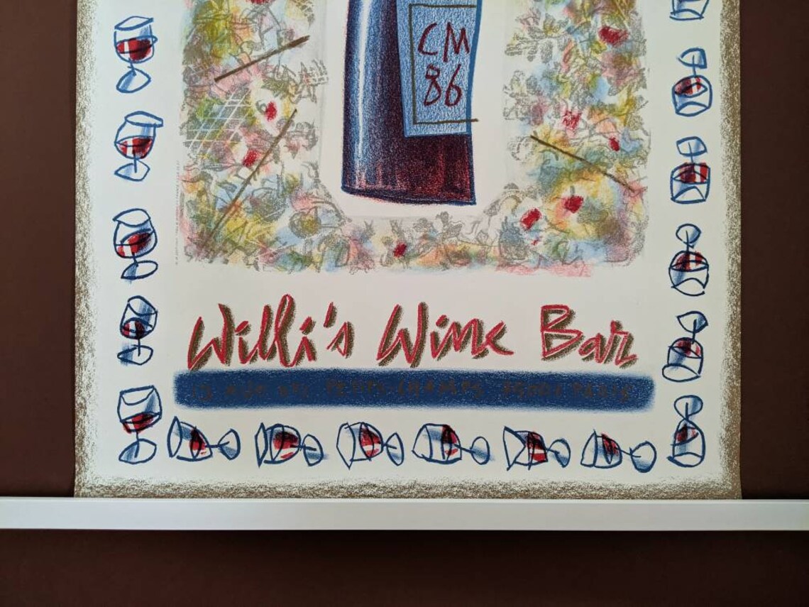 Willi's Wine Bar poster by CM 1986. Etsy