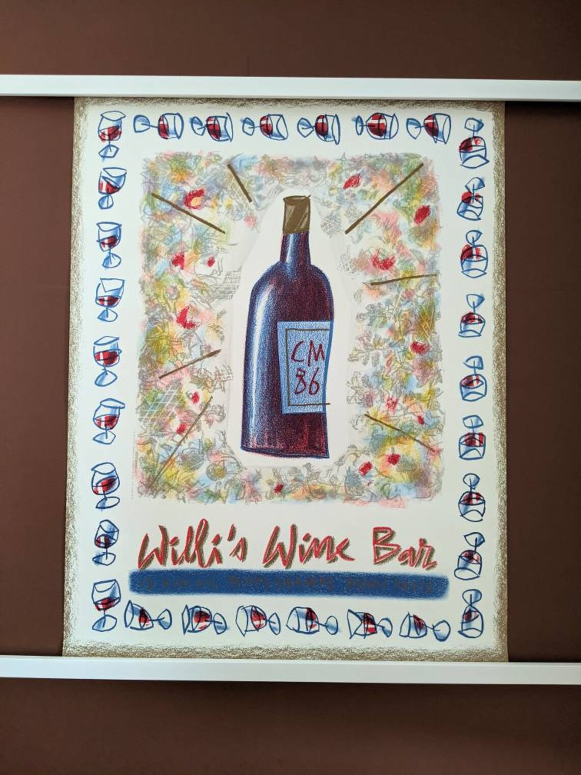 Willi's Wine Bar poster by CM 1986. Etsy