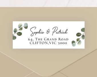 Eucalyptus return address label, editable digital instant download, template, wedding G1