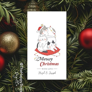 Meowy Christmas Cat Gift Tag: Editable Holiday Favor (Digital Download)