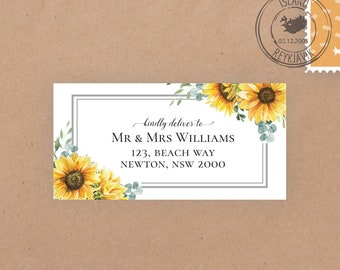 Sunflower address label, editable digital instant download, template, wedding SU1