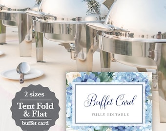 Tarjetas de buffet de hortensias azules: Plantilla editable para tienda y plano (descarga digital) SINI