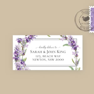 Adresetiket met lavendelthema, bewerkbare digitale instant download, sjabloon, bruiloft PU1
