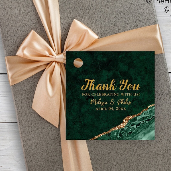 VERDA Emerald Green & Gold Thank You Tags, 2.25", editable instant download, digital download, template