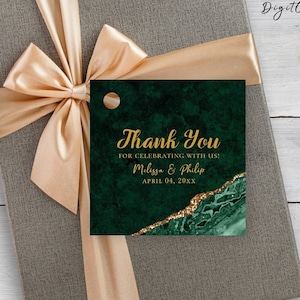 VERDA Emerald Green & Gold Thank You Tags, 2.25", editable instant download, digital download, template