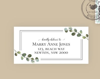Eucalyptus address label, editable digital instant download, template, wedding G1