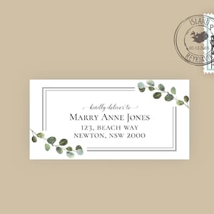 Eucalyptus adresetiket, bewerkbare digitale instant download, sjabloon, bruiloft G1