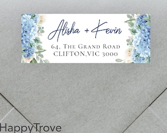 SINI blue hydrangea return address label, editable digital instant download, template, wedding
