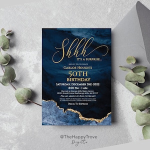 Navy Blue and Gold Birthday Invitation Template (Digital Download) NOVA