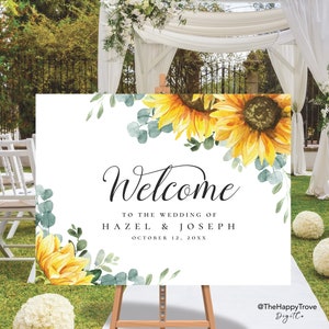 Sunflower themed Welcome Sign, poster editable digital instant download,  template A1 A2 24"x36" 18"x24" SU1