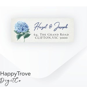 SINI blue hydrangea return address label, editable digital instant download, template, wedding