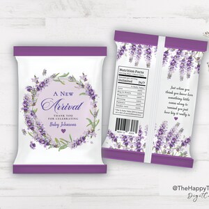 Etiqueta para bolsa de chips de lavanda para baby shower: Plantilla de recuerdo floral (descarga digital) PU1