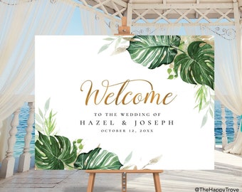 Tropical & Gold themed Welcome Sign, poster editable digital instant download,  template A1 A2 36"x24" 24"x18" TG1