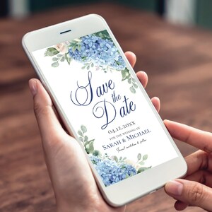 Blue Hydrangea Save the Date Evite: Electronic Invitation (Digital Template) SINI