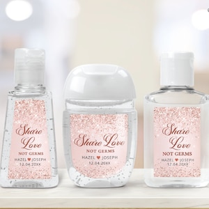 Etykieta dezynfekująca ROSA Rose Gold Glitter, dziel się miłością, nie zarazkami, rozprzestrzeniaj miłość, wesele, baby bridal shower, cyfrowe natychmiastowe pobieranie, szablon