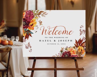 Rustic Fall Wedding Welcome Sign: Amber Autumn Decor (Digital Download, Editable Template)