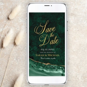 VERDA Smaragdgrün & Gold Save the Date Evite, Smartphone Einladung, digital, sofortiger Download, digitaler Download, Vorlage