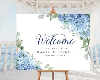 Blue Hydrangea Wedding Welcome Sign: Editable Poster (Digital Download) SINI