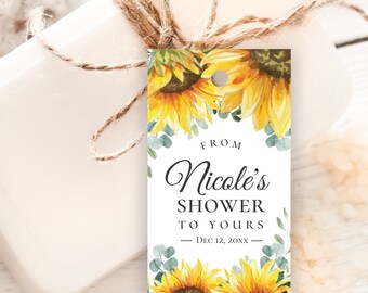 Sunflower Bridal Shower Favor Tags: Editable Template (Digital Download)  SU1  SU2