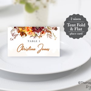 AMBER Fall in Love Place Cards, editable digital instant download,  template 3.5 x 2" tent and flat cards, wedding