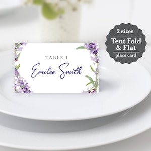 Lavender Place Cards, download digital instantâneo editável, modelo de tenda de 3,75 x 2,25" e cartões planos, casamento PU1