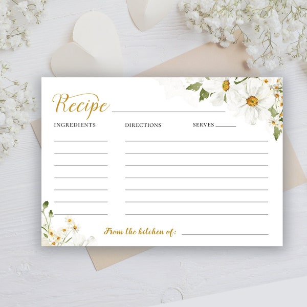 DAISY Recipe Card, Bridal Shower Game, editable instant download, digital download, template