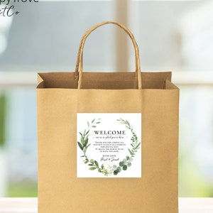 Greenery themed welcome bag sticker, digital instant download, template, wedding favour, G1 G4