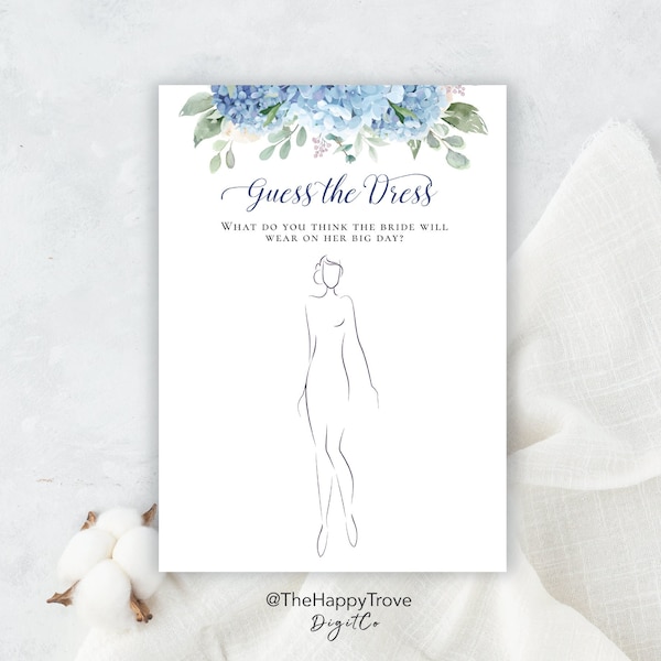 SINI Blue Hydrangea Bridal Shower Game, Guess The Dress, editable download, digital, template, electronic, printable