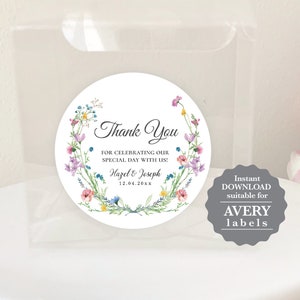 MARLEE Wild Flower round Sticker, square tag, editable digital instant download, template, wedding favour