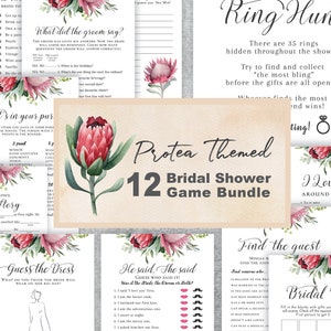 12 Protea Bridal Shower Game Bundle Set, editable instant download, digital download, template, electronic P1