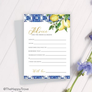 Blue Tiles Lemon Advice Card, Mittelmeer, bearbeitbarer sofortiger Download, digitaler Download, Vorlage, elektronisch L2