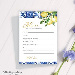 Blue Tiles Lemon Advice Card, Mediterranean, editable instant download, digital download, template, electronic L2