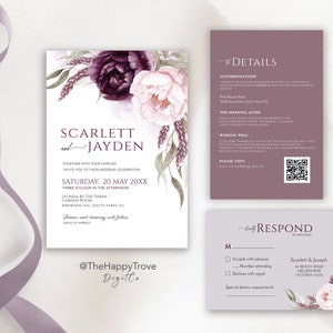 EVOLET Dusty Purple, Mauve, Wedding Invitation Set, descarga instantánea editable, descarga digital, plantilla de descarga digital