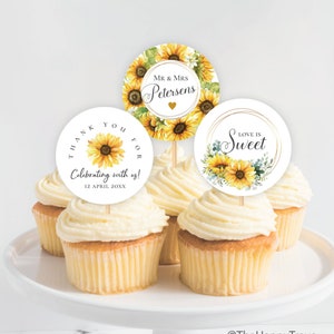 Sonnenblumen-Thema 2-Zoll-Cupcake-Topper, bearbeitbarer sofortiger Download, digitaler Download, Vorlage SU1