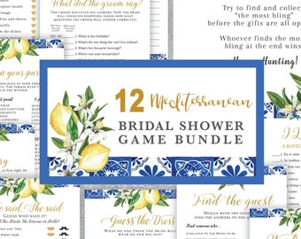 12 Mediterranean Bridal Shower Game Bundle, Blue Tiles Lemon, Set, editable instant download, digital download, template, electronic L2