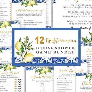 12 Mediterranean Bridal Shower Game Bundle, Blue Tiles Lemon, Set, editable instant download, digital download, template, electronic L2