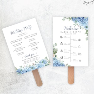 Plantilla de abanico del programa de bodas Blue Hydrangea (descarga digital) SINI