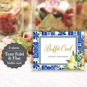 Tarjetas de buffet de limón con azulejos azules: Tarjetas editables de tienda y planas (descarga digital) L2
