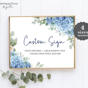 SINI Blue Hydrangea Custom Signs, editable digital instant download,  template 8x10 5x7 portrait and landscape, wedding, bridal shower