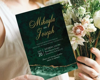 VERDA Emerald Green & Gold themed Printable Wedding Invitation, editable instant download, digital download, template