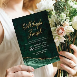 VERDA Emerald Green & Gold themed Printable Wedding Invitation, editable instant download, digital download, template